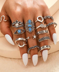 Boho 15 PCs ring set