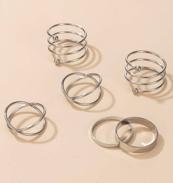 Twist silver ring set