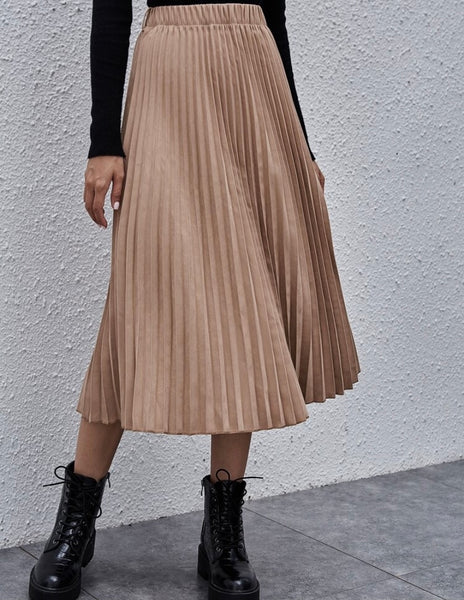 Platted tan skirt