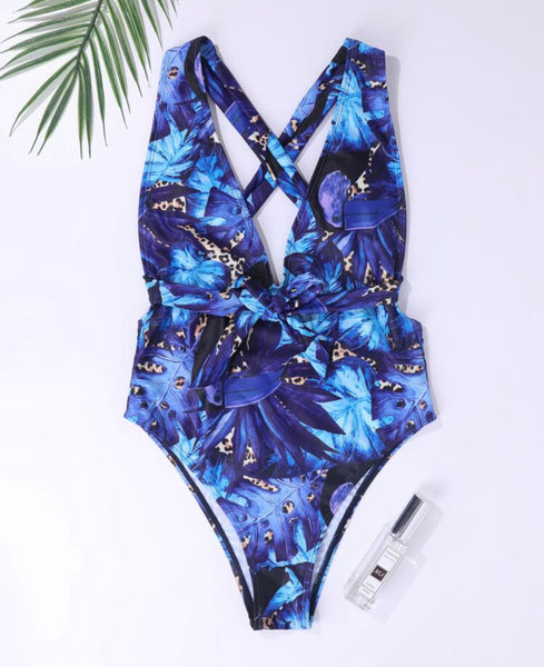 Floral leopard one piece swimsuit