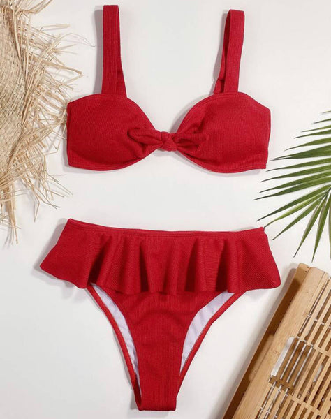 Front knot red swimsuit