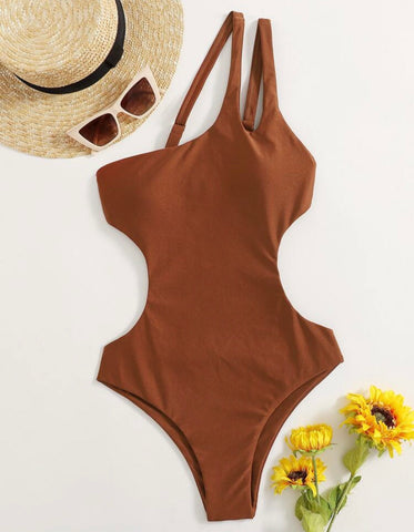 One piece brown swimsuit