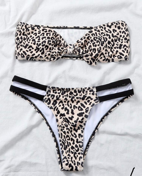 Leopard front knot bikini